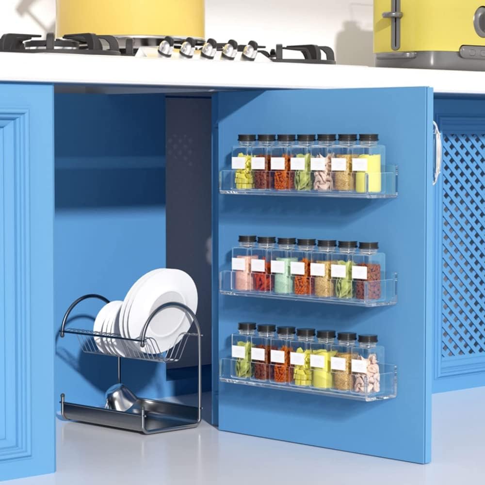 Clear Acrylic Wall Mounted Spice Rack Organizer for Kitchen Storage NEW