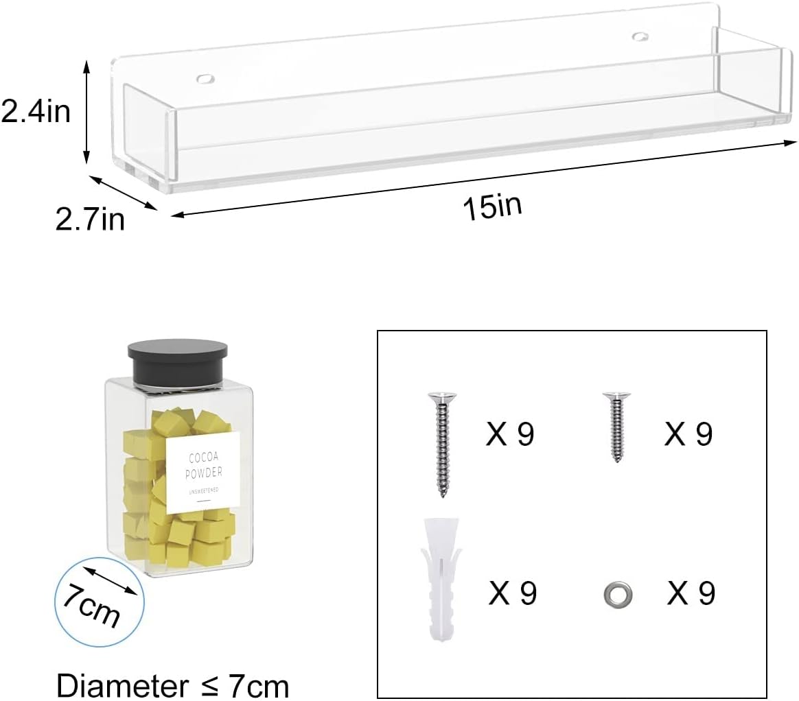Clear Acrylic Wall Mounted Spice Rack Organizer for Kitchen Storage NEW
