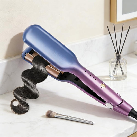 Frafuo Ceramic Tourmaline Wave Curling Iron 3 Barrels Gradient Blue-Purple DEMO