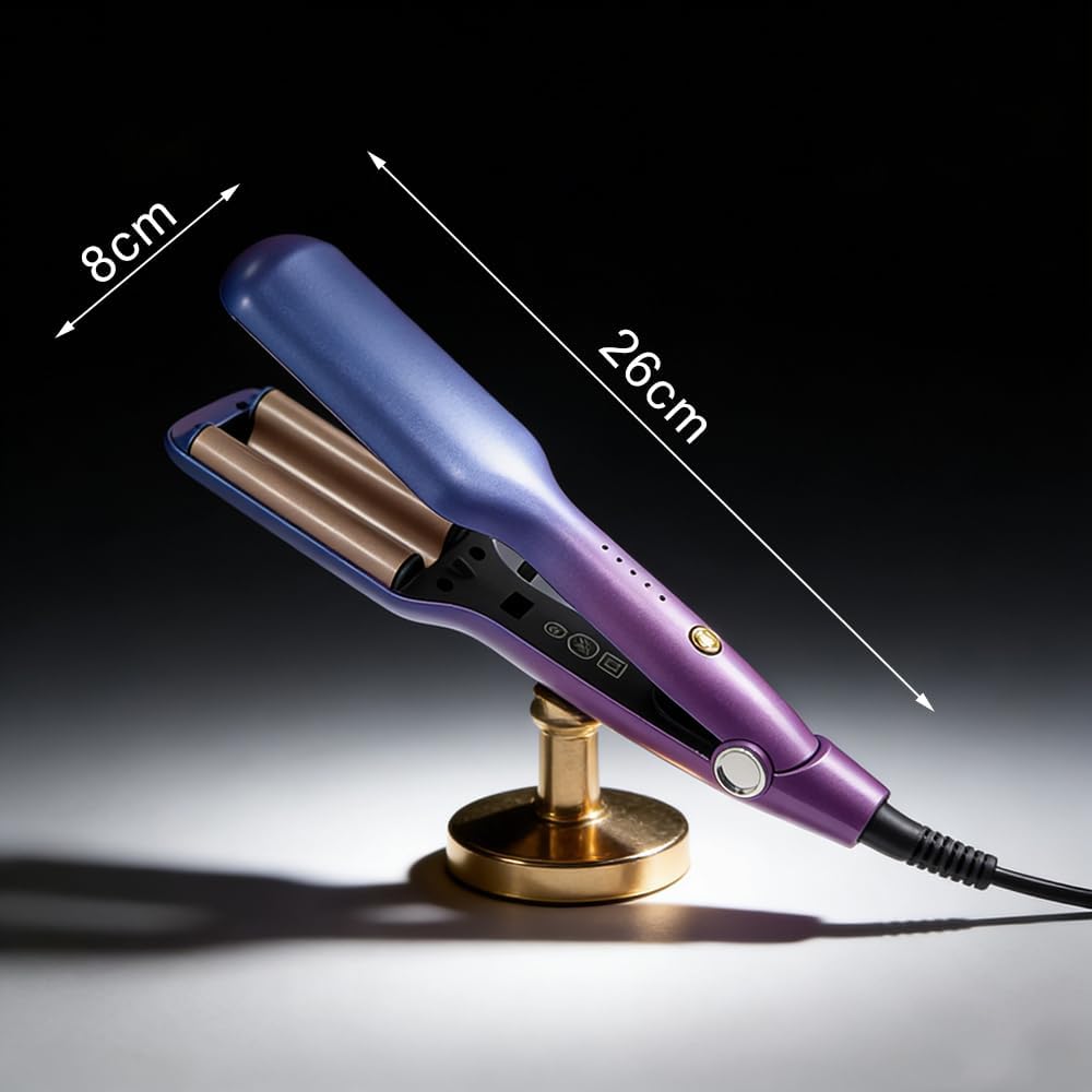 Frafuo Ceramic Tourmaline Wave Curling Iron 3 Barrels Gradient Blue-Purple DEMO