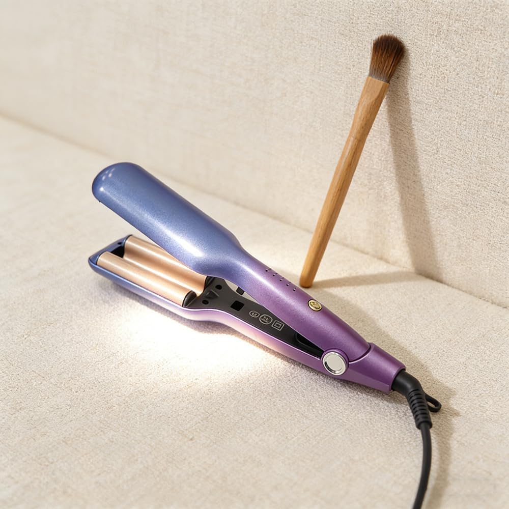 Frafuo Ceramic Tourmaline Wave Curling Iron 3 Barrels Gradient Blue-Purple DEMO