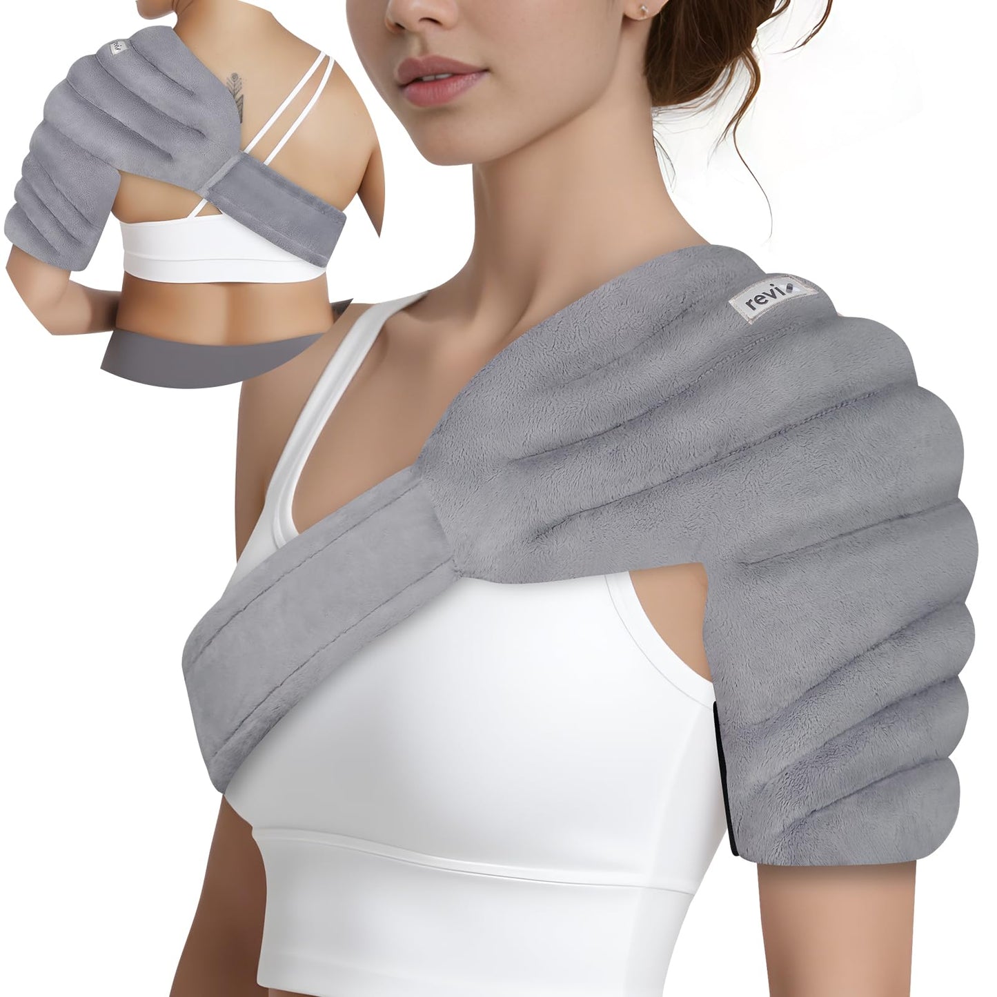 REVIX Microwavable Shoulder Heating Pad Moist Heat Therapy Gray Standard NEW