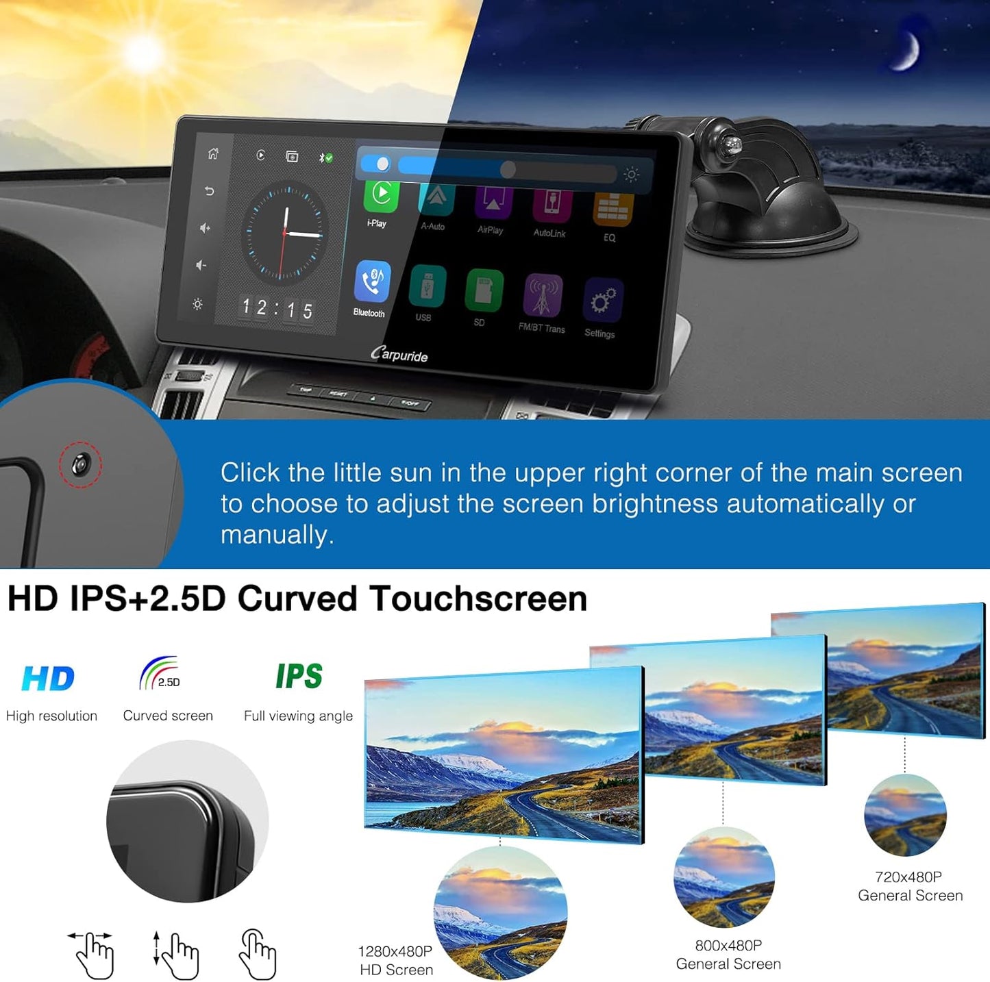 CARPURIDE 10.3" Wireless & Wired Car Play Screen for Electronics NEW