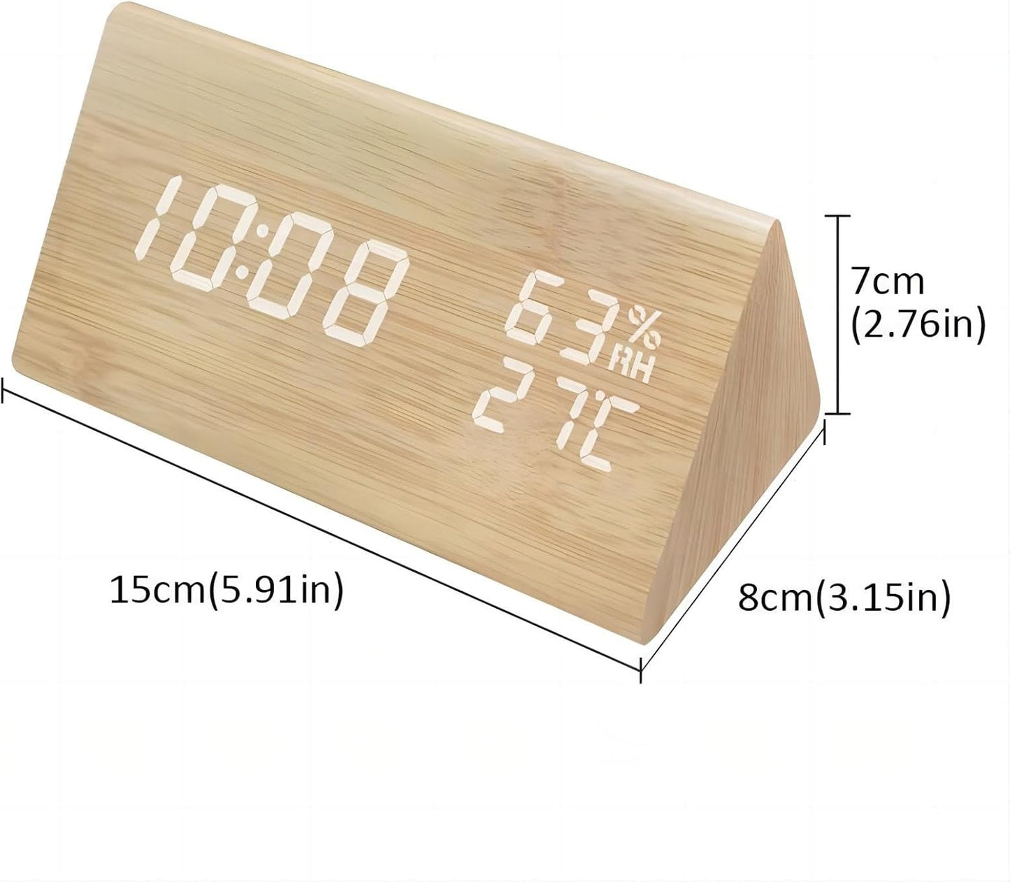Small Electronic Alarm Clock with LED Display Temperature Humidity Brown NEW