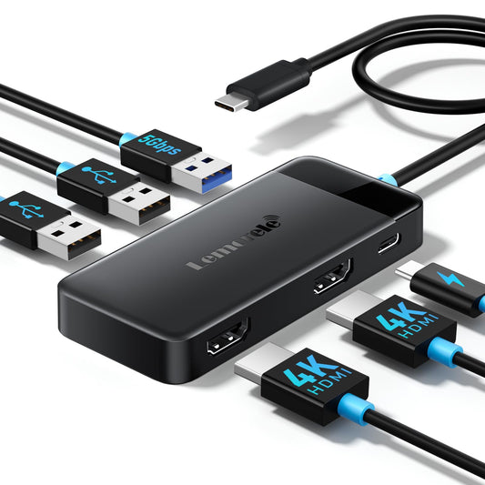 Lemorele 6-in-1 USB-C Hub with Dual HDMI 4K Ports, Docking Station for DEMO