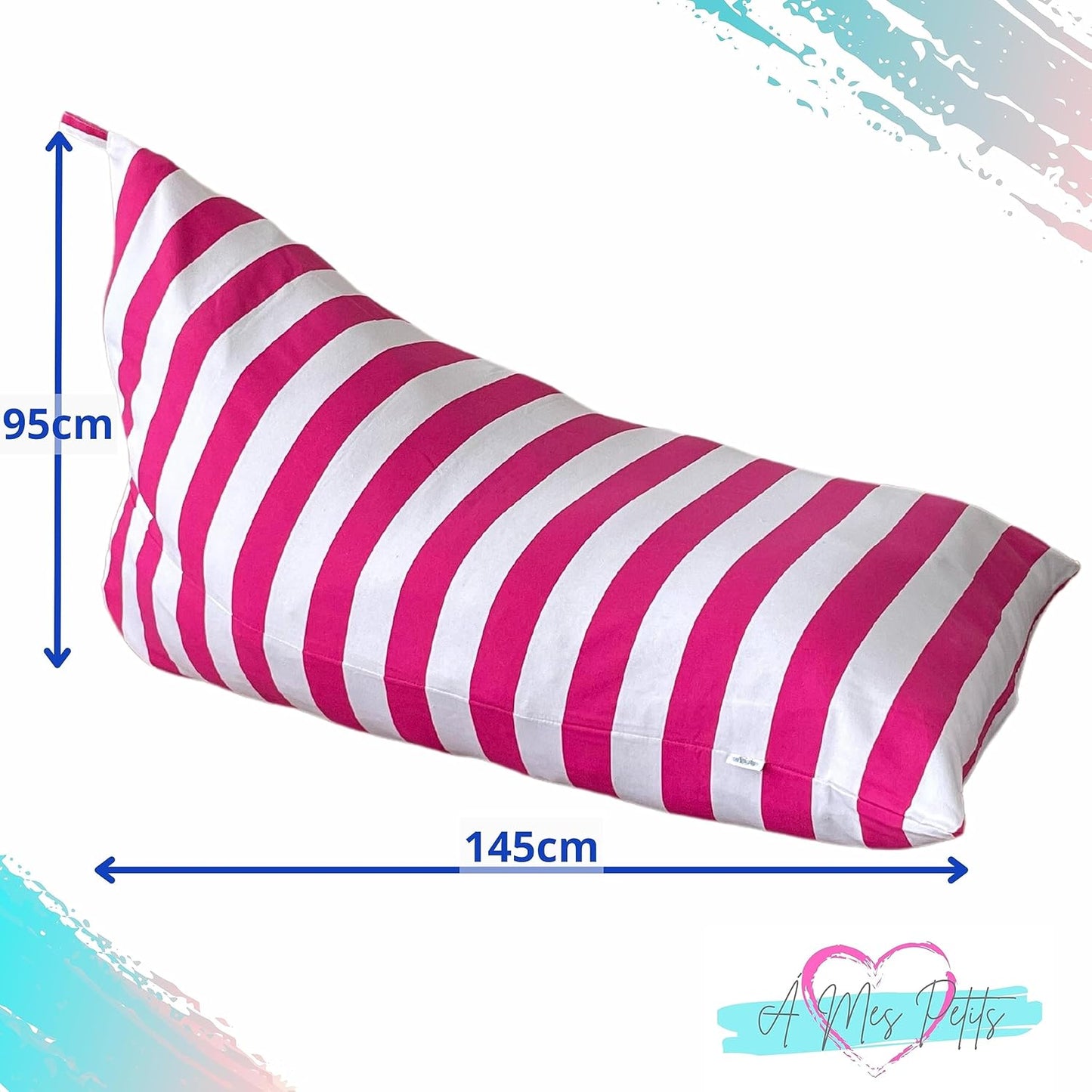 À Mes Petits XL Triangle Pink and White Stripes Bean Bag Chair 95cm x 145cm NEW