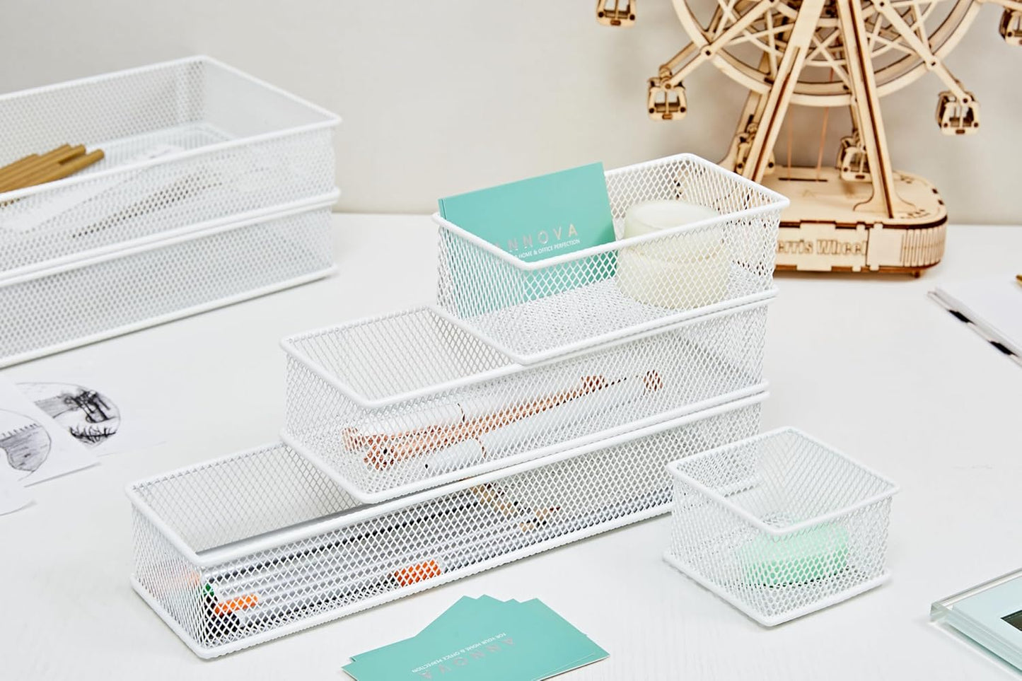 Annova Open Storage Bins Mesh Drawer Organizer Basket Light Purple Size NEW