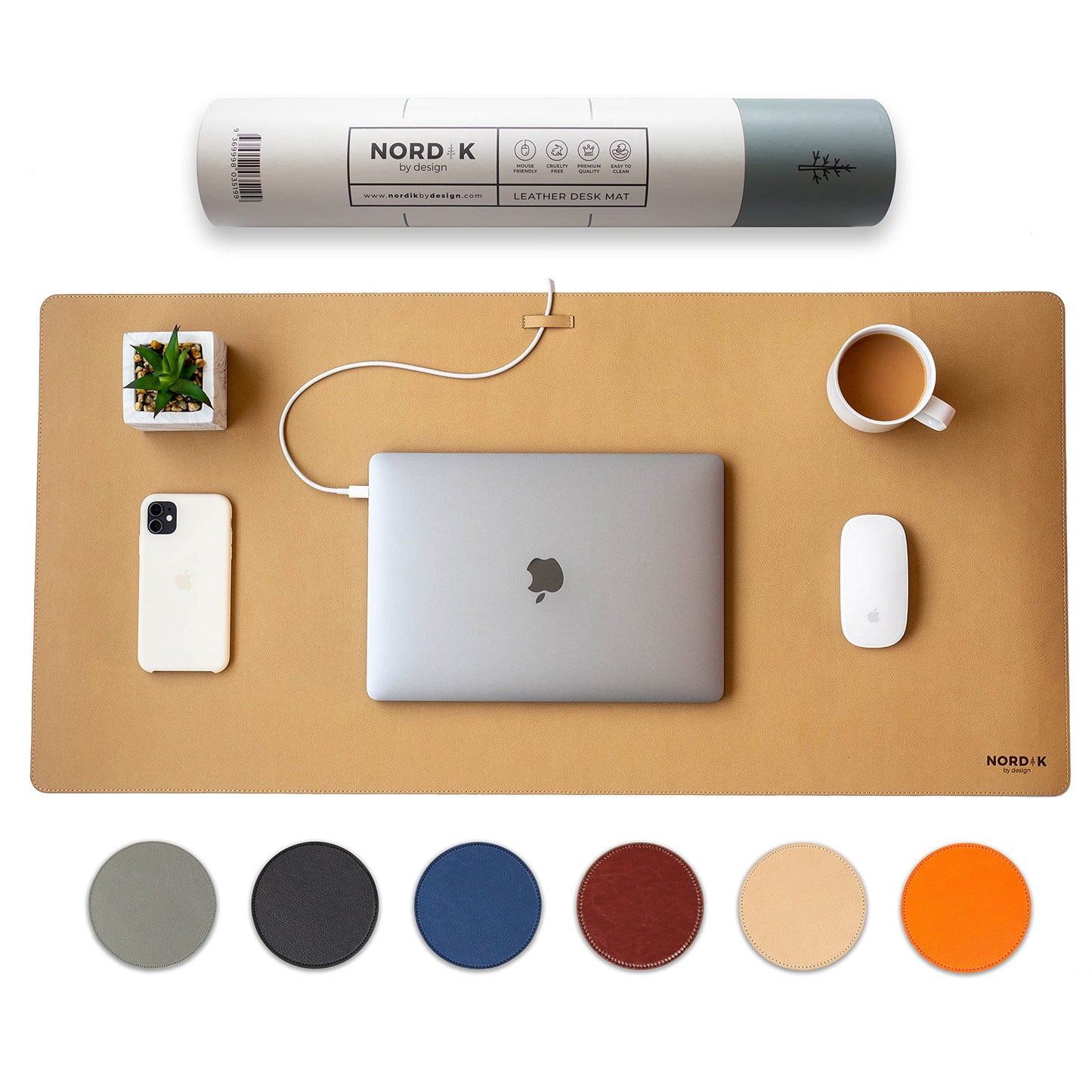Nordik By Mouse Pads Design Faux Leather Desk Mat Cable Organizer Champagne