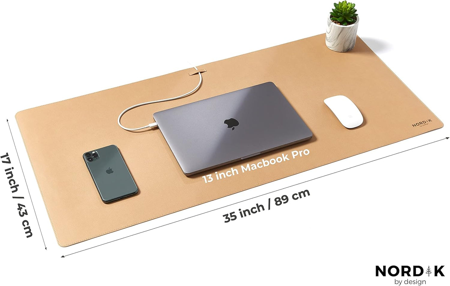 Nordik By Mouse Pads Design Faux Leather Desk Mat Cable Organizer Champagne