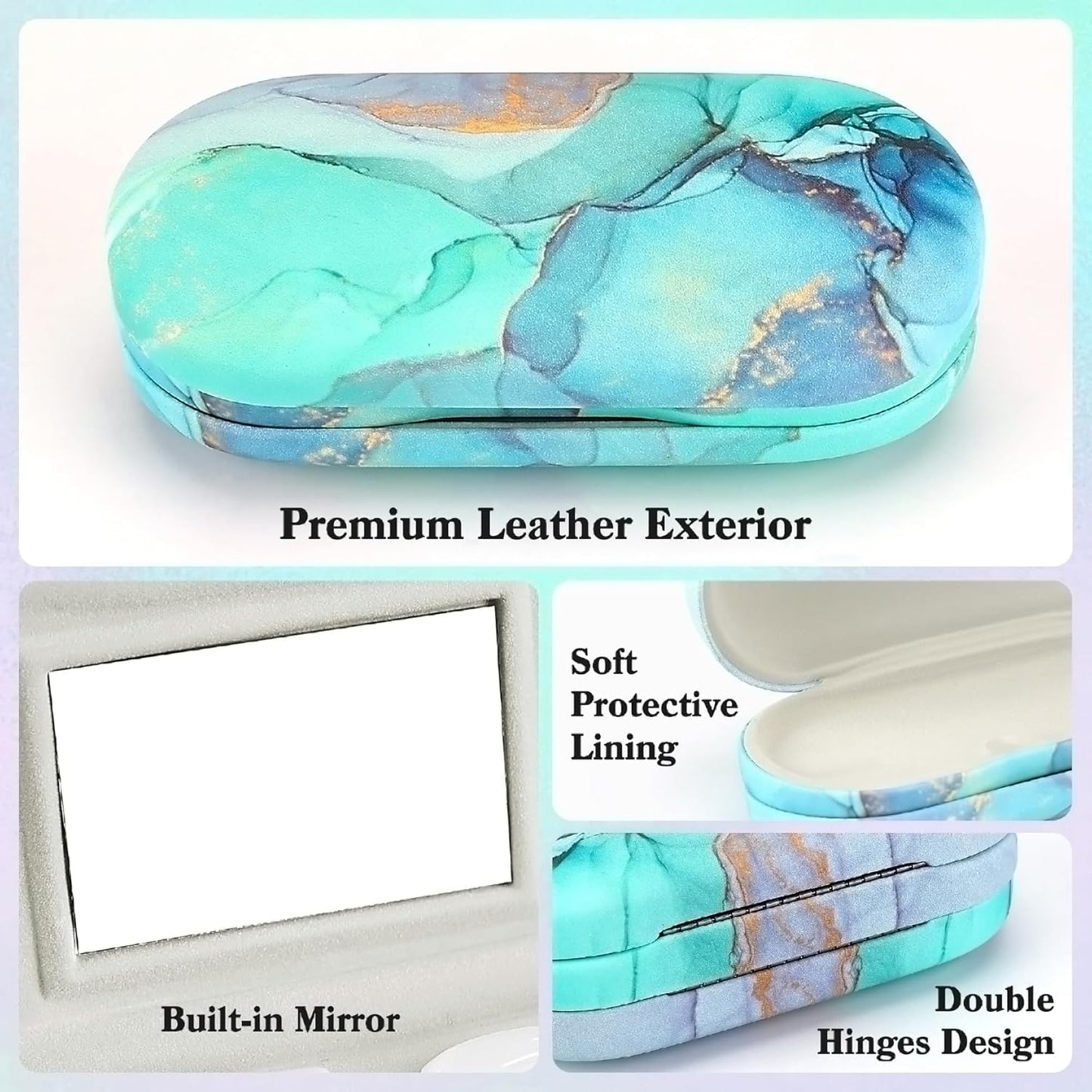 2-in-1 Eyewear Care Case for Contact Lenses and Glasses Green Marble 6.3 x NEW