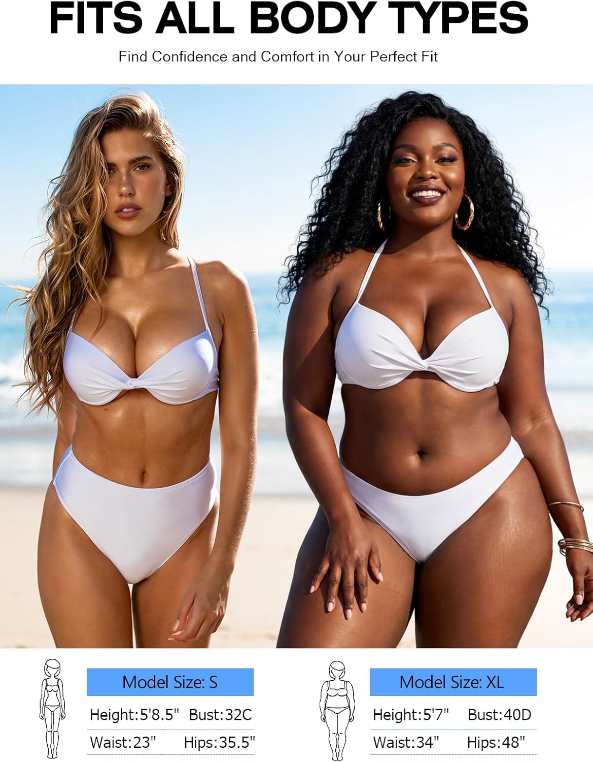 RELLECIGA Women's Underwire Push-Up Bikini Top, White, Large Size, Tops NEW
