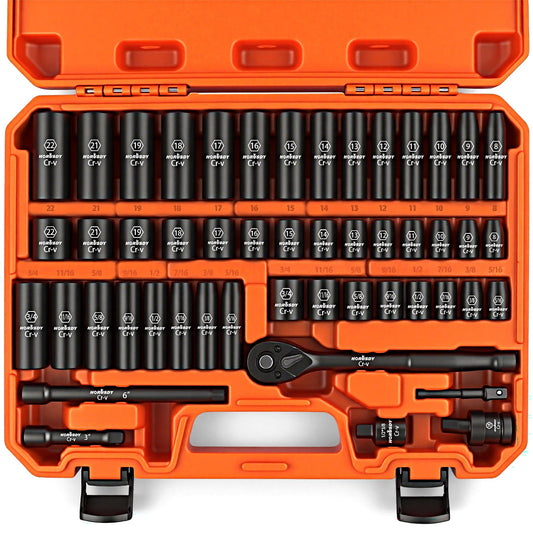 HORUSDY 50-Piece 3/8" Drive Impact Socket Set Standard SAE 5/16 to 3/4 Inch DEMO