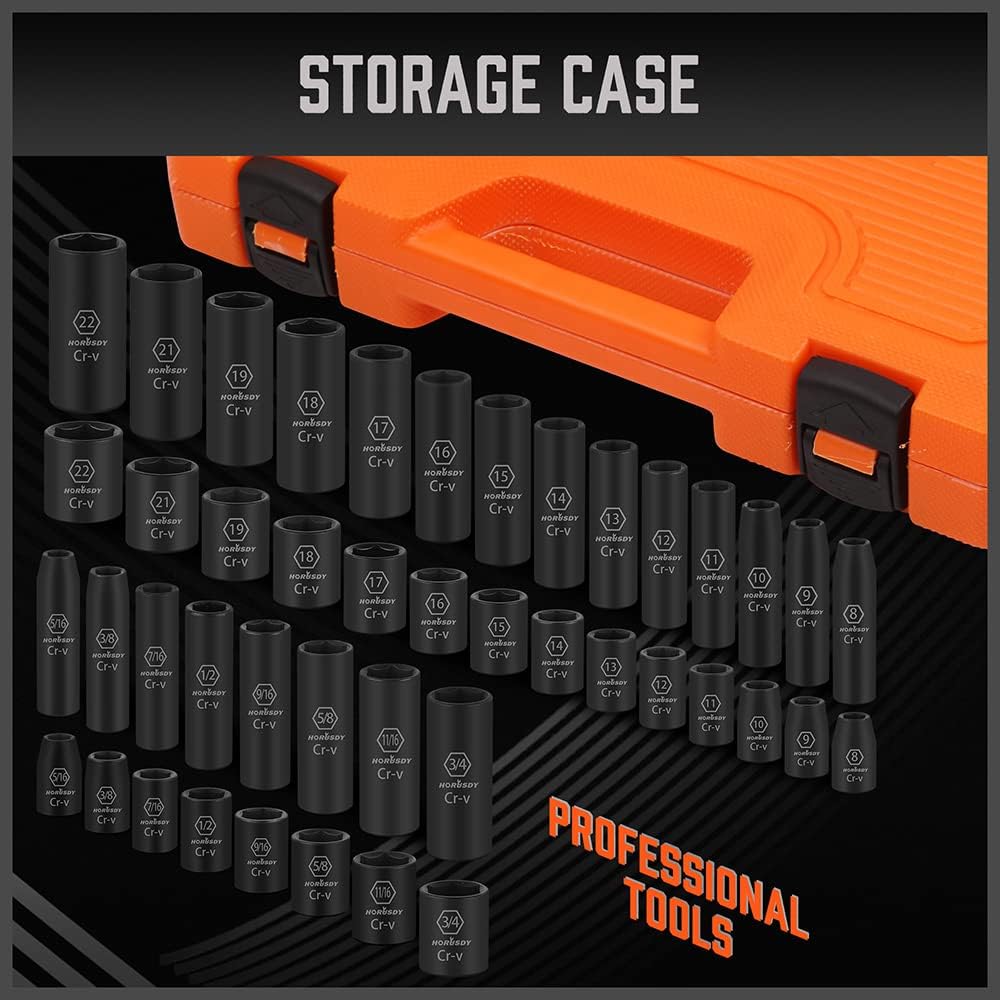HORUSDY 50-Piece 3/8" Drive Impact Socket Set Standard SAE 5/16 to 3/4 Inch DEMO