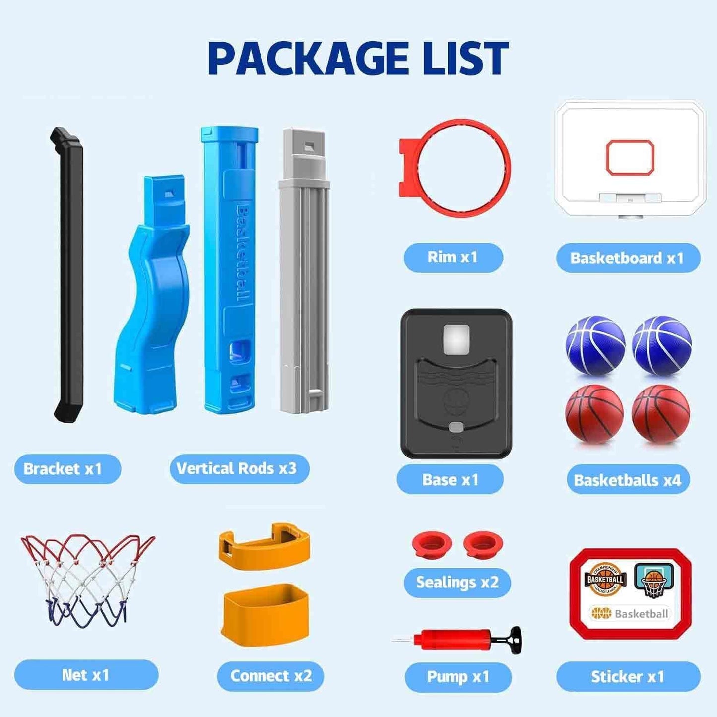 Adjustable 2-8 Ft Height Portable Blue Basketball Hoop for Kids & Toddlers DEMO