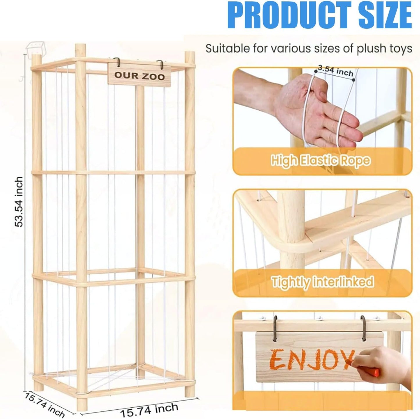 Wooden Shelves Cute Zoo Toy Holder Organizer Shelf 15.7x15.7x53.5 inches NEW