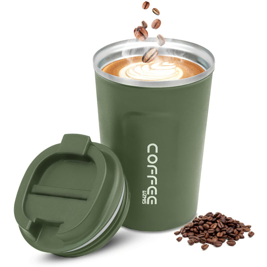 Stainless Steel Insulated Travel Mug with Leak-Proof Lid, Green, 380ml NEW