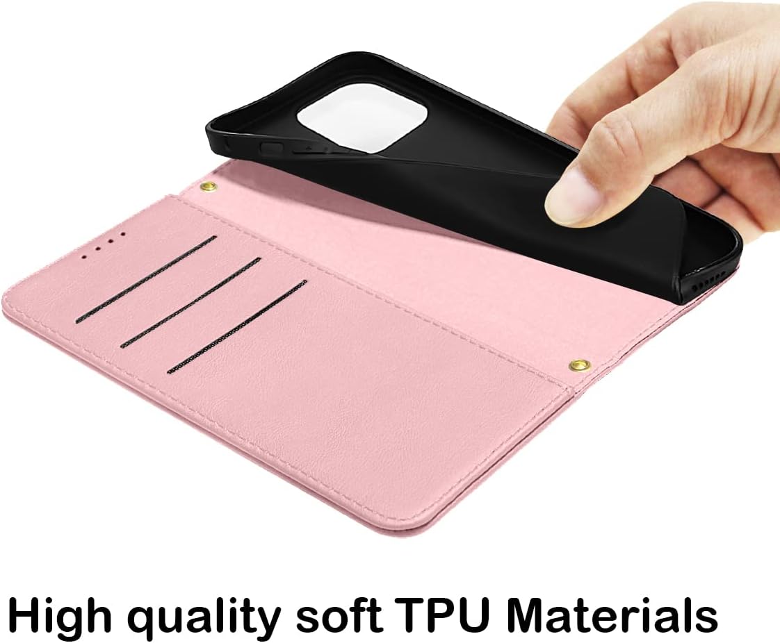 Premium Leather PU Flip Wallet Case for iPhone 16e/17e in Pink Size iPhone DEMO