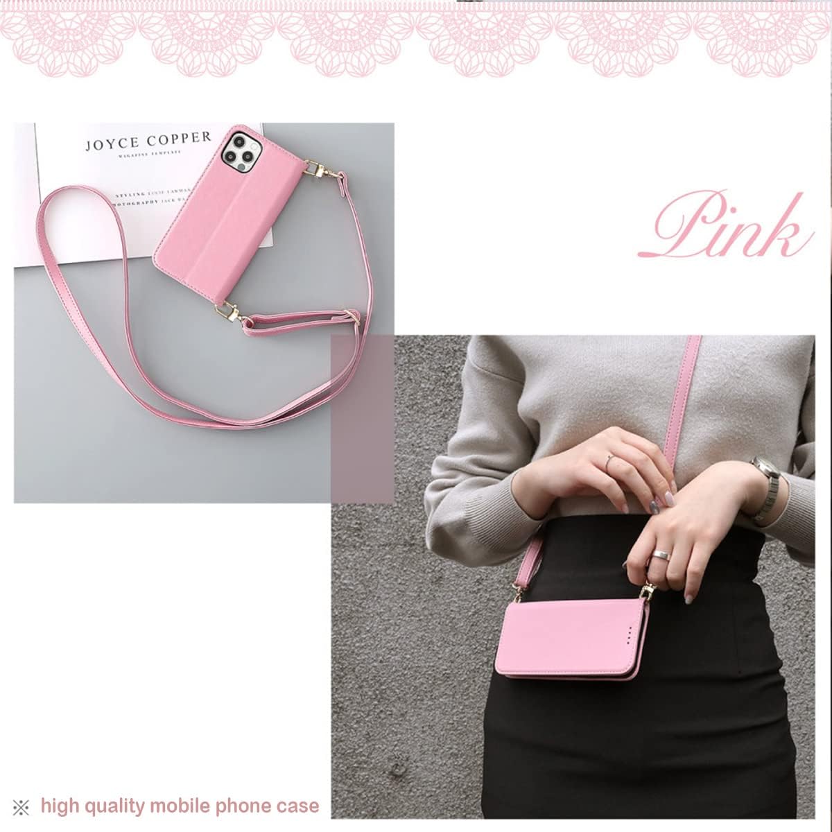 Premium Leather PU Flip Wallet Case for iPhone 16e/17e in Pink Size iPhone DEMO