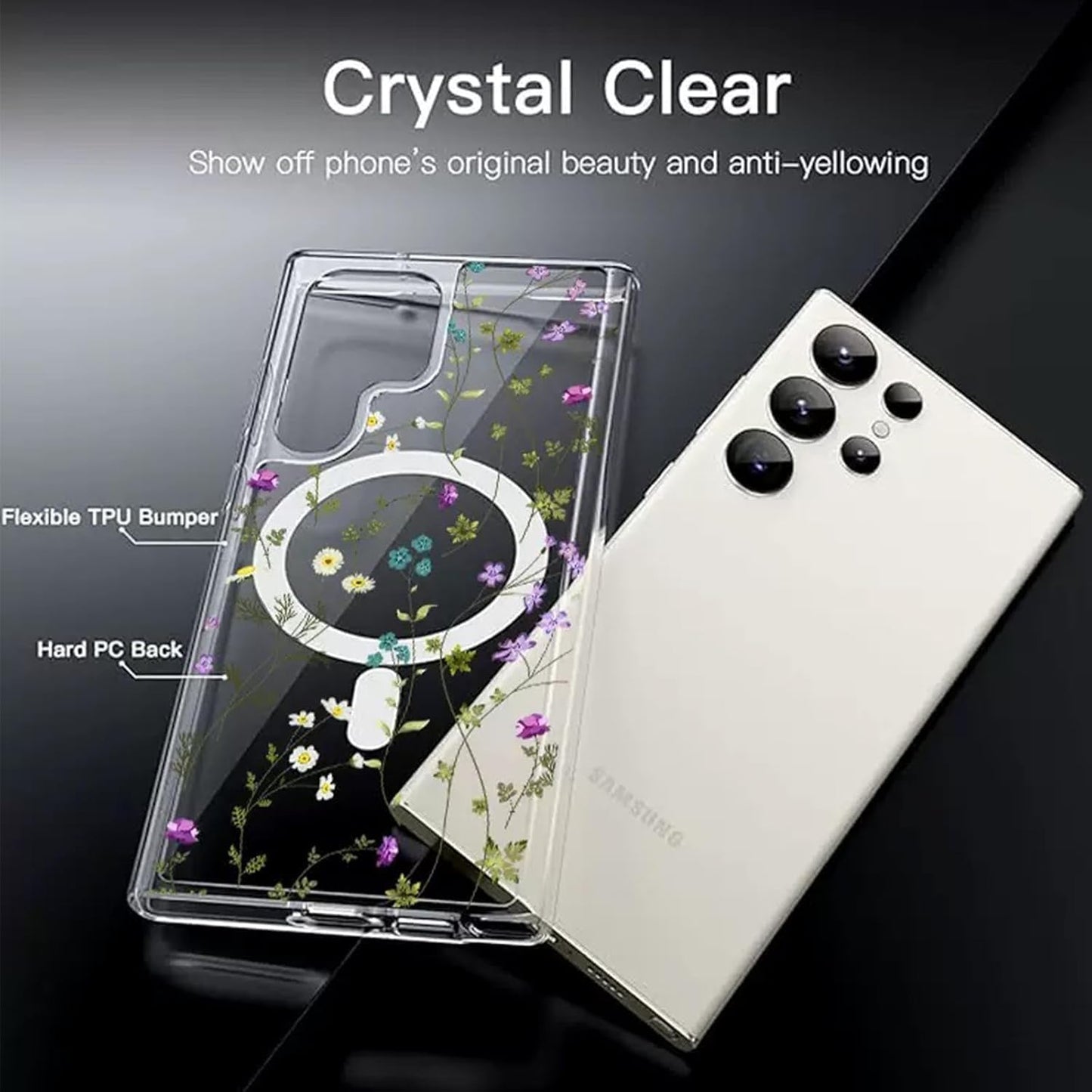 Stylish Clear Floral Phone Case for Samsung Galaxy S24 Ultra DEMO
