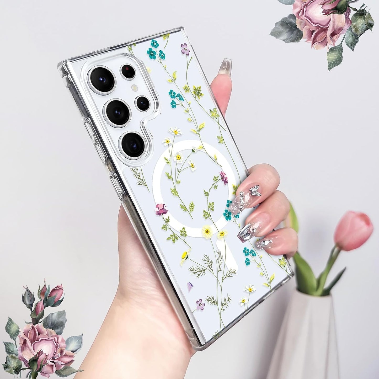 Stylish Clear Floral Phone Case for Samsung Galaxy S24 Ultra DEMO