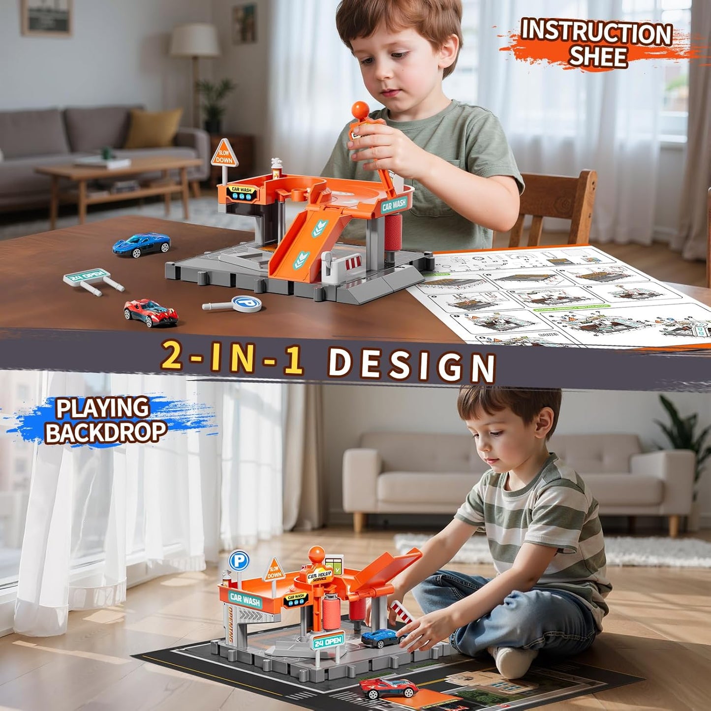 MSKOLER Toy Car Wash Playset with Lights & Sounds, Multi-Color, 7.28" x NEW