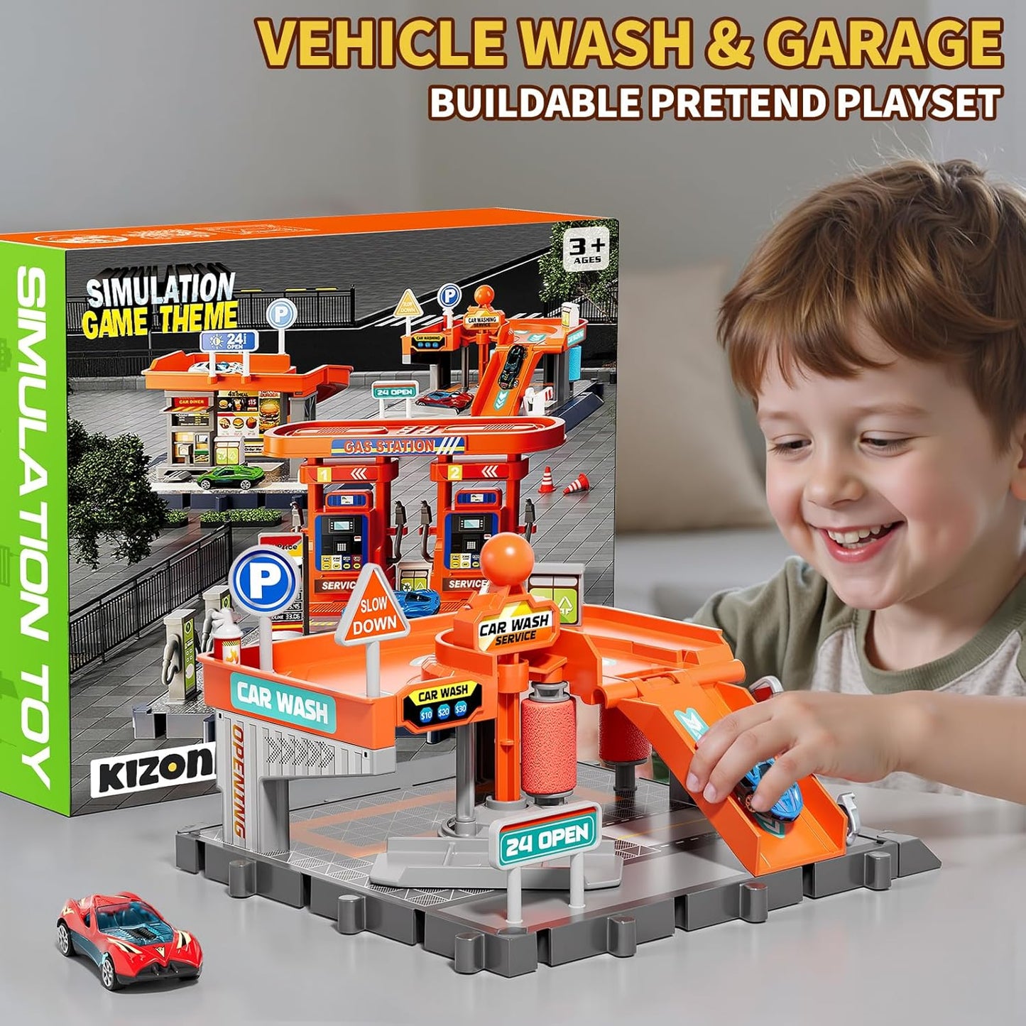 MSKOLER Toy Car Wash Playset with Lights & Sounds, Multi-Color, 7.28" x NEW