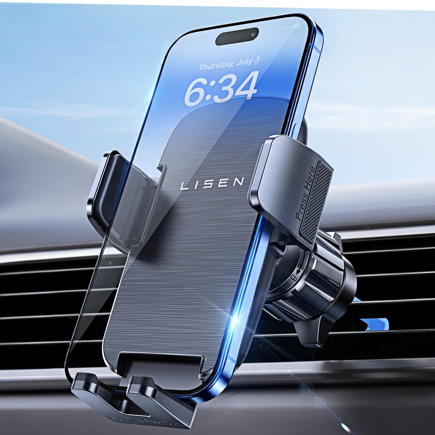 LISEN Dash-Mounted Phone Holder for Car with Thick Cases, Black - Secure NEW