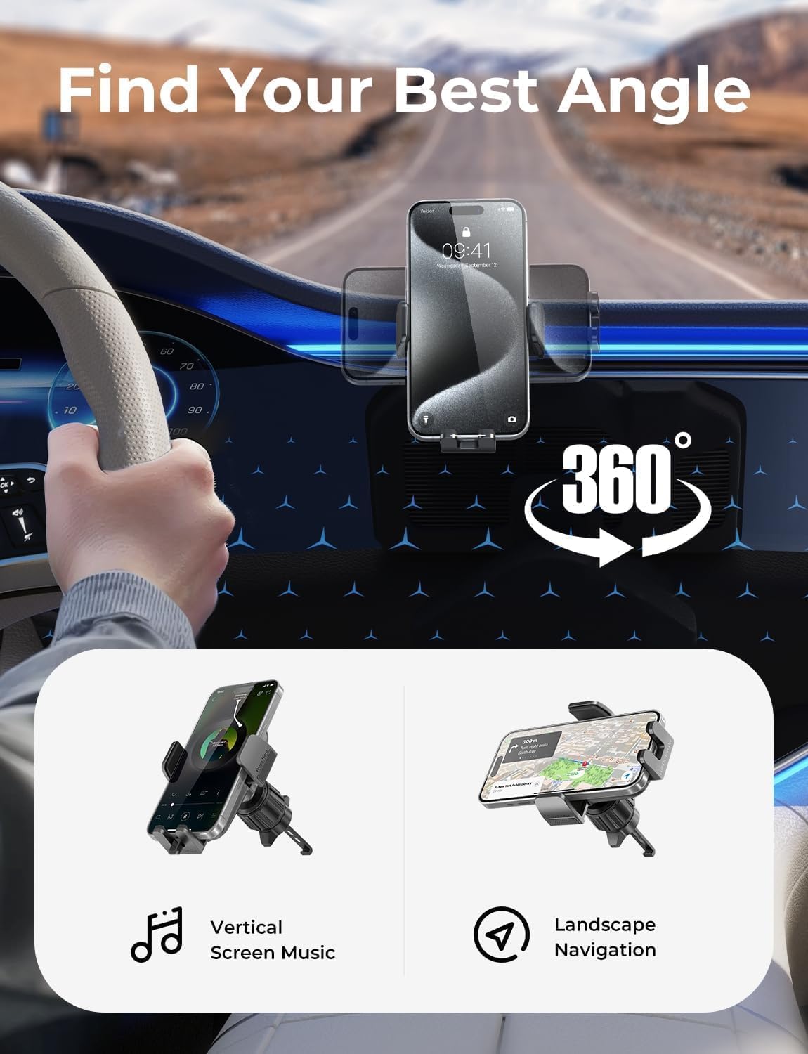 LISEN Dash-Mounted Phone Holder for Car with Thick Cases, Black - Secure NEW