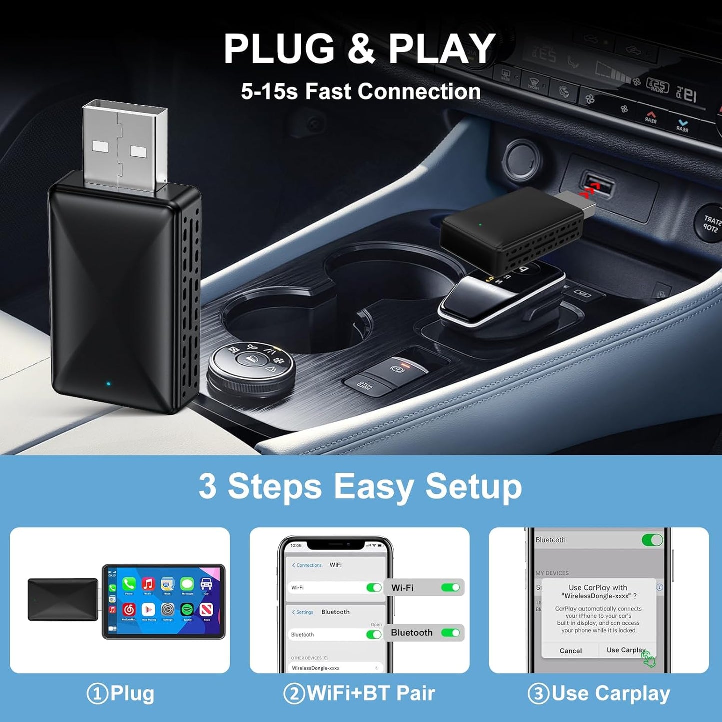 VCARLINKPLAY 2-in-1 Input Adapters Wireless CarPlay Adapter Plug & Play DEMO