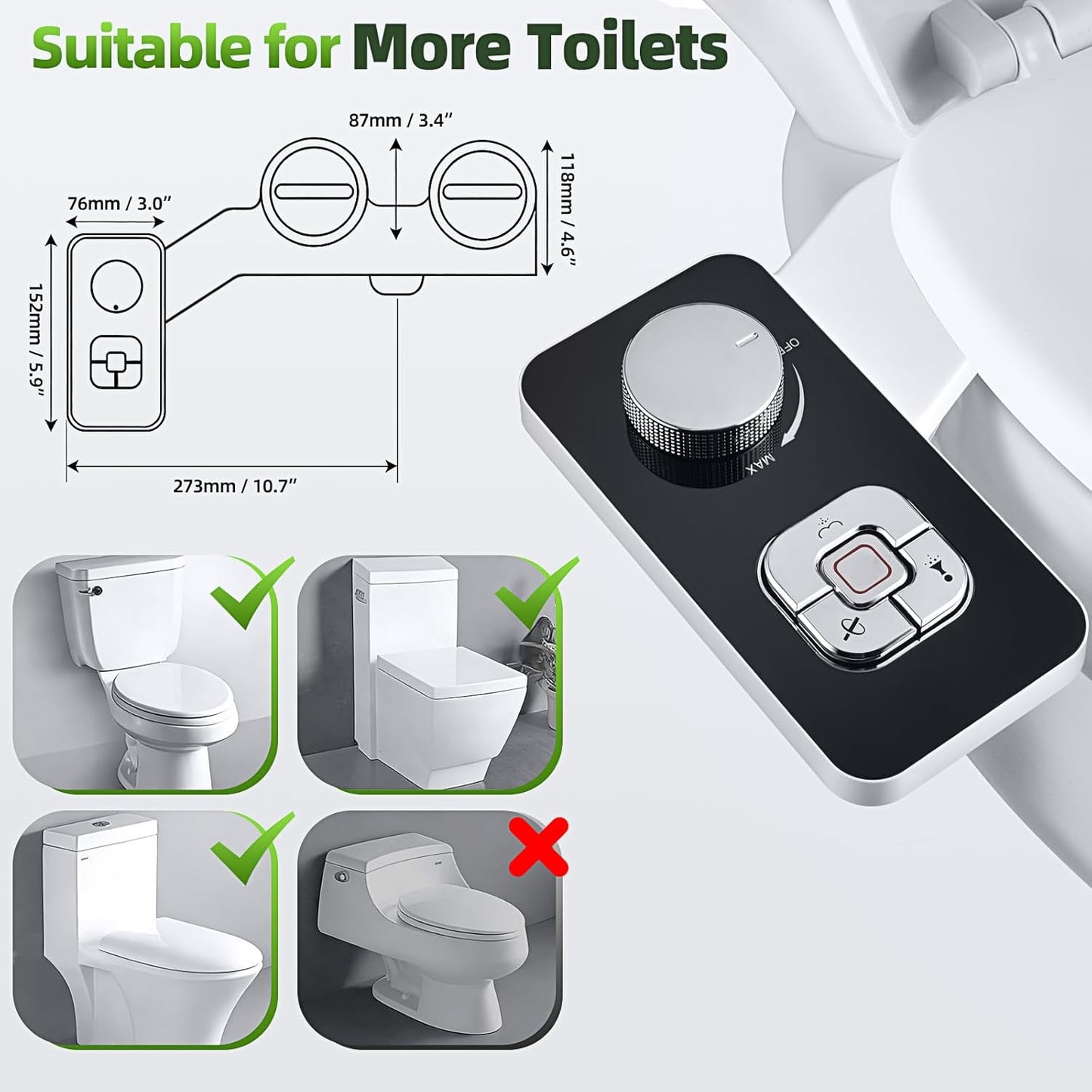 SAMODRA Non-Electric Cold Water Bidet Toilet Seat Attachment - Black DEMO