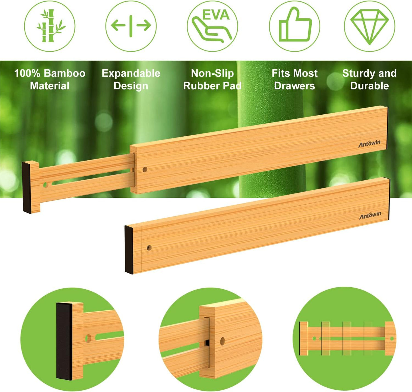 ANTOWIN Expandable Bamboo Drawer Dividers Organizer Kitchen Storage DEMO