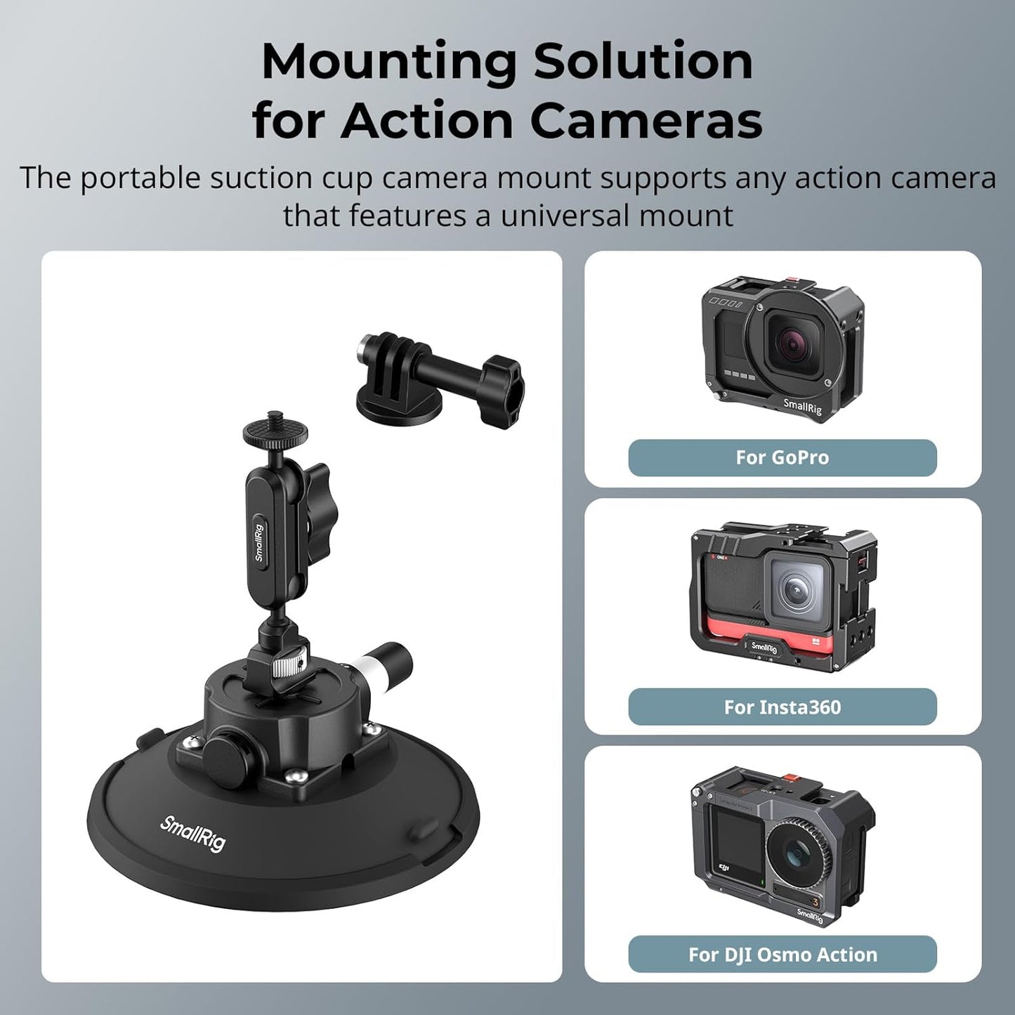 SMALLRIG 6" Suction Cup Mount for GoPro & Action Cameras, Black Finish NEW