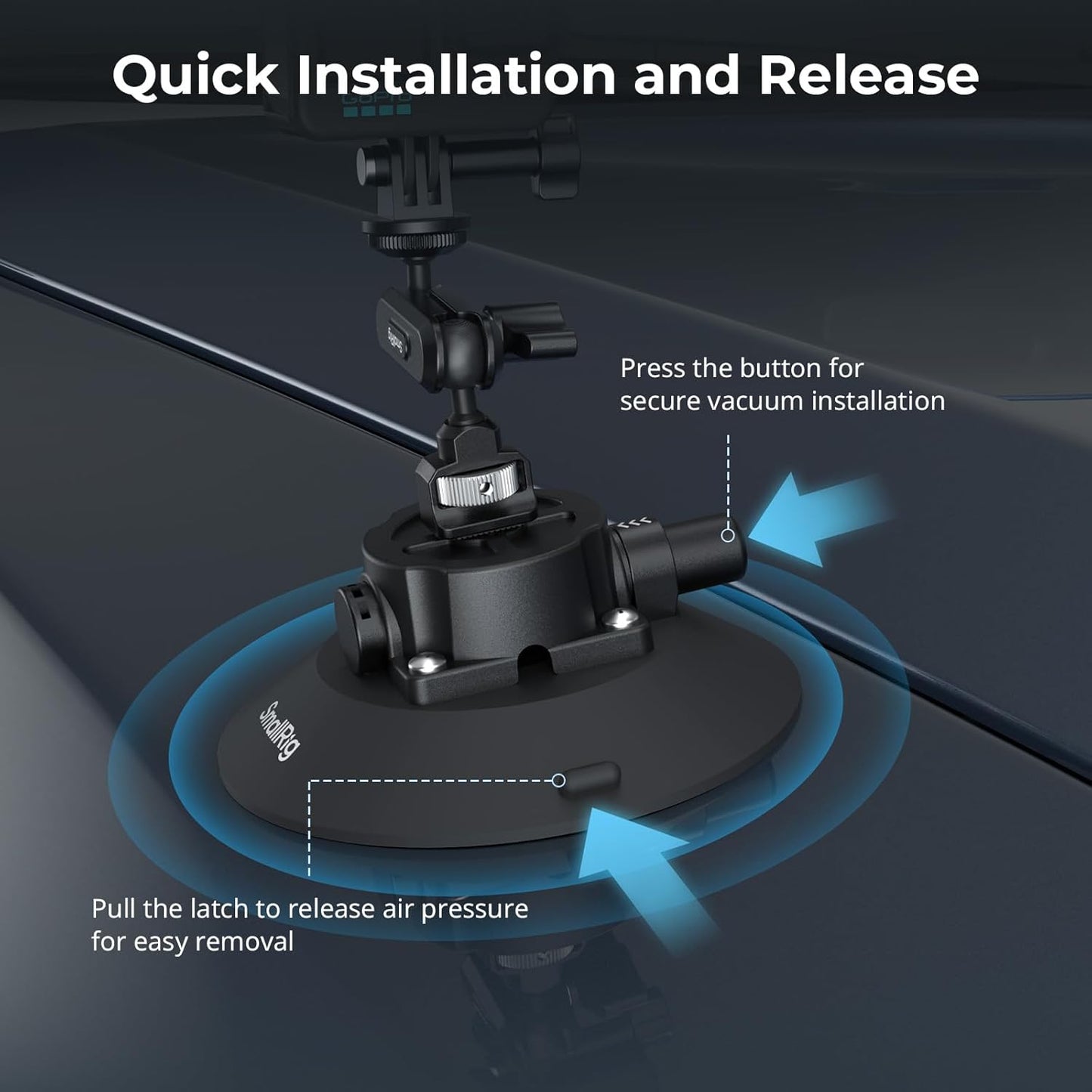 SMALLRIG 6" Suction Cup Mount for GoPro & Action Cameras, Black Finish NEW