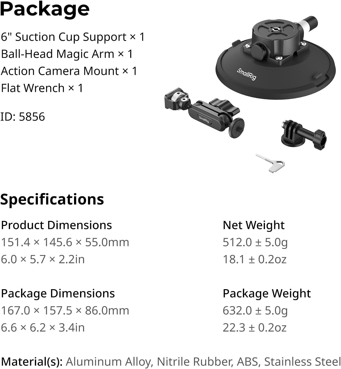 SMALLRIG 6" Suction Cup Mount for GoPro & Action Cameras, Black Finish NEW