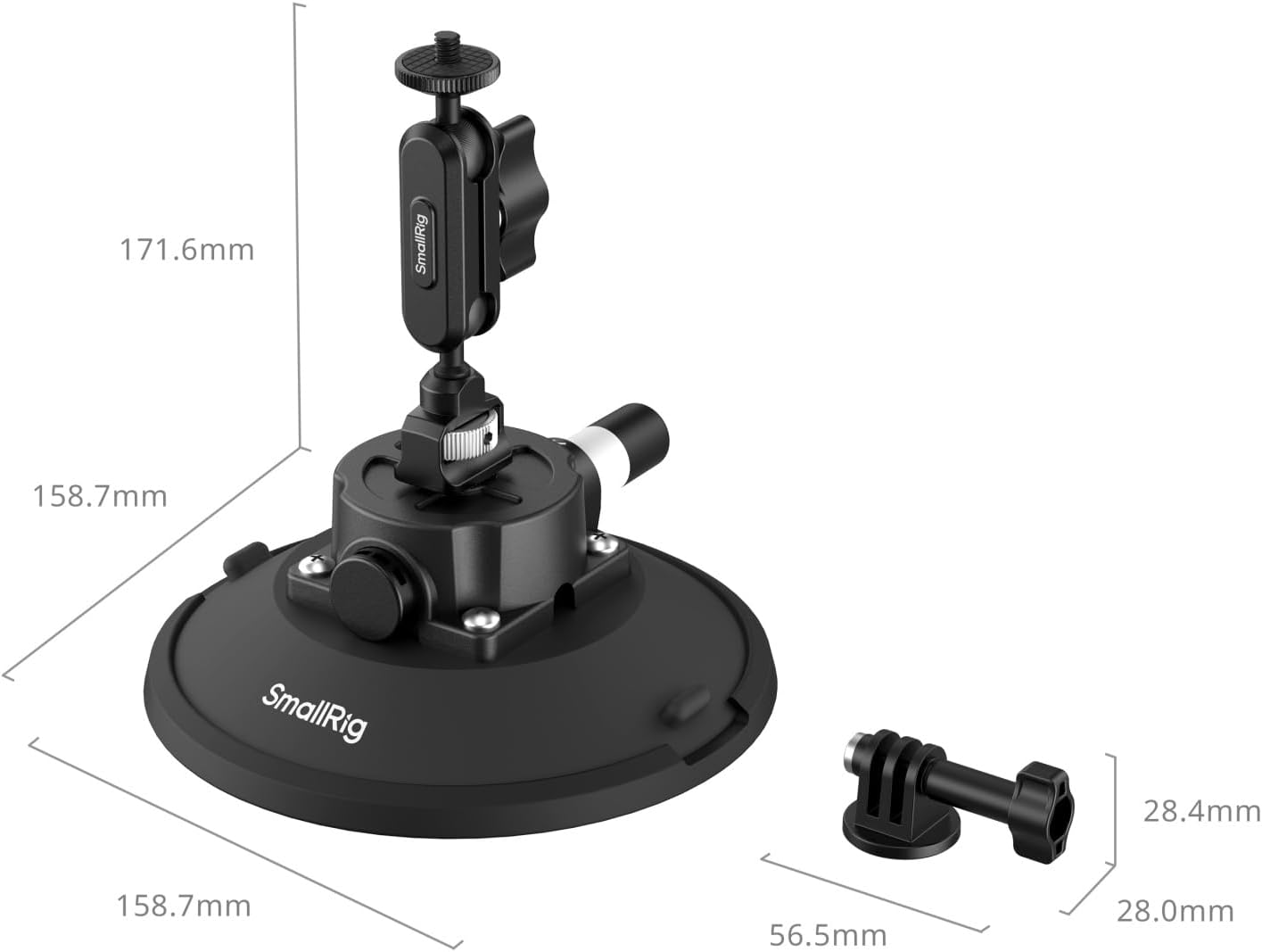 SMALLRIG 6" Suction Cup Mount for GoPro & Action Cameras, Black Finish NEW