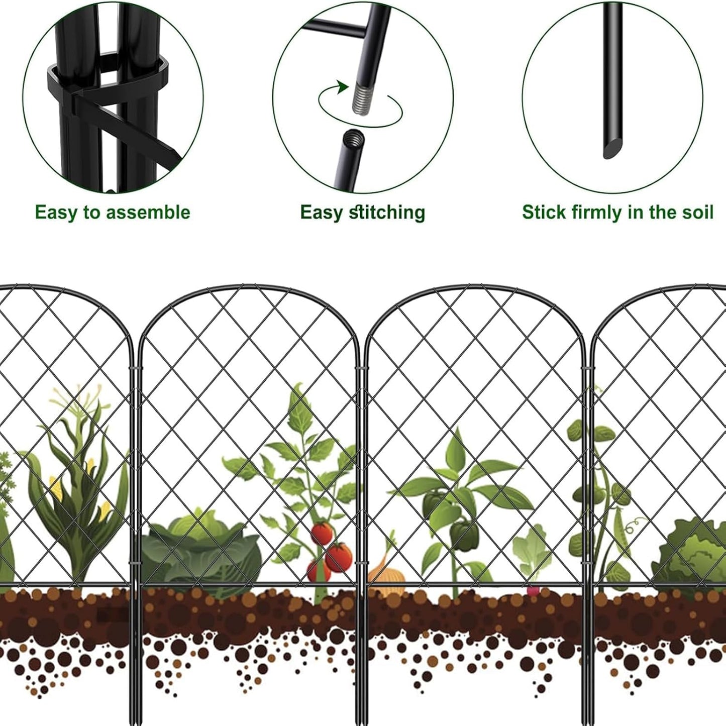 Decorative 24"x13" Outdoor Metal Garden Fence Border Barrier in Black Size NEW