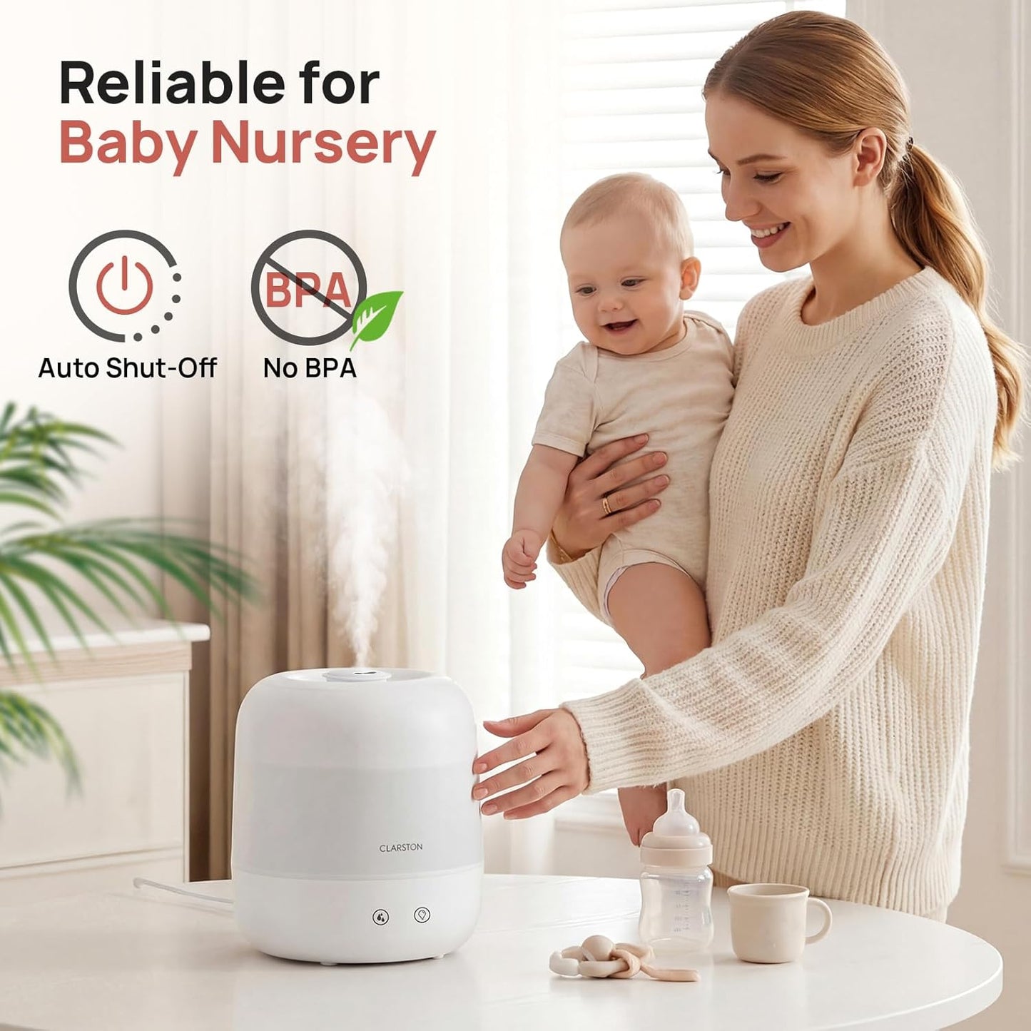Clarston 2L Single Room Humidifier with Top Fill & 360° Nozzle, White NEW