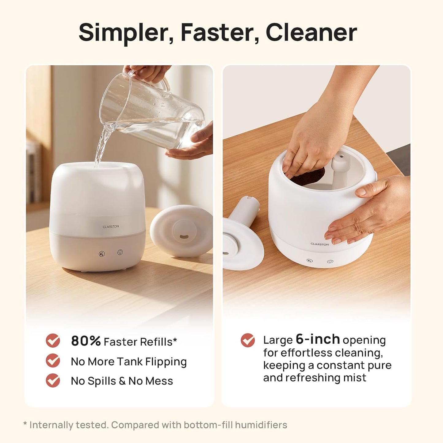 Clarston 2L Single Room Humidifier with Top Fill & 360° Nozzle, White NEW