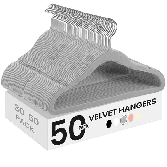 SONGMICS 50 Pack Hangers for Closet 11.8 x 8.1 Inches Grey Plastic Velvet NEW