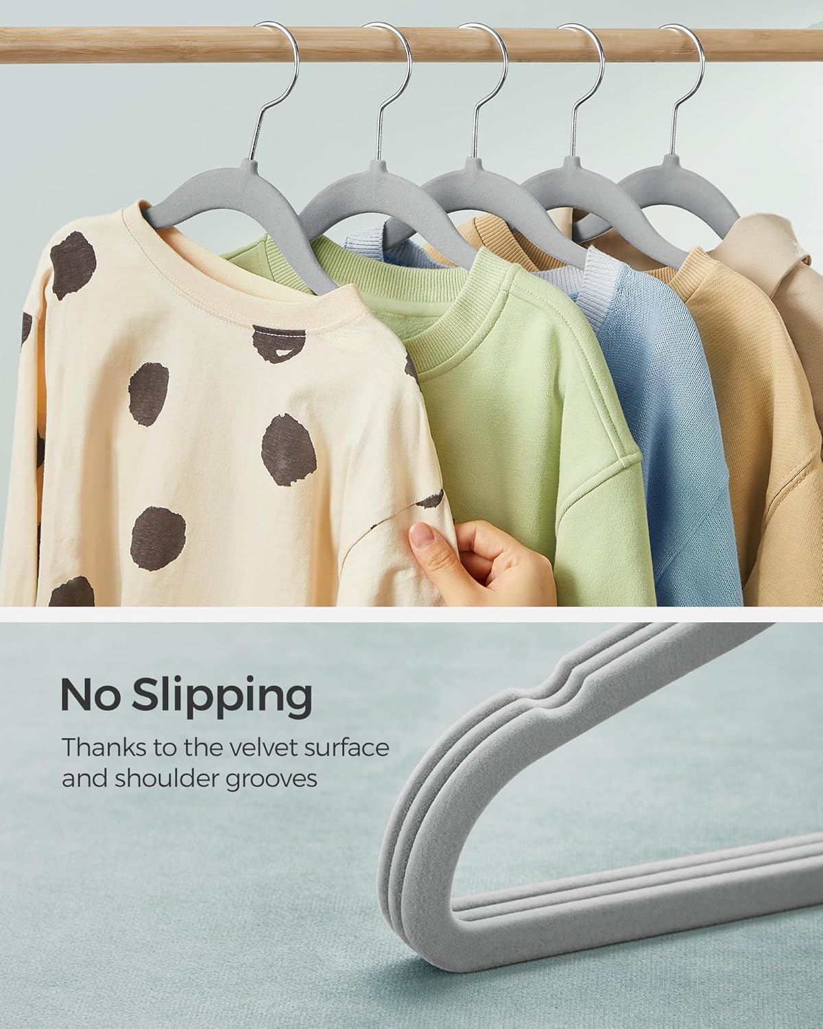 SONGMICS 50 Pack Hangers for Closet 11.8 x 8.1 Inches Grey Plastic Velvet NEW