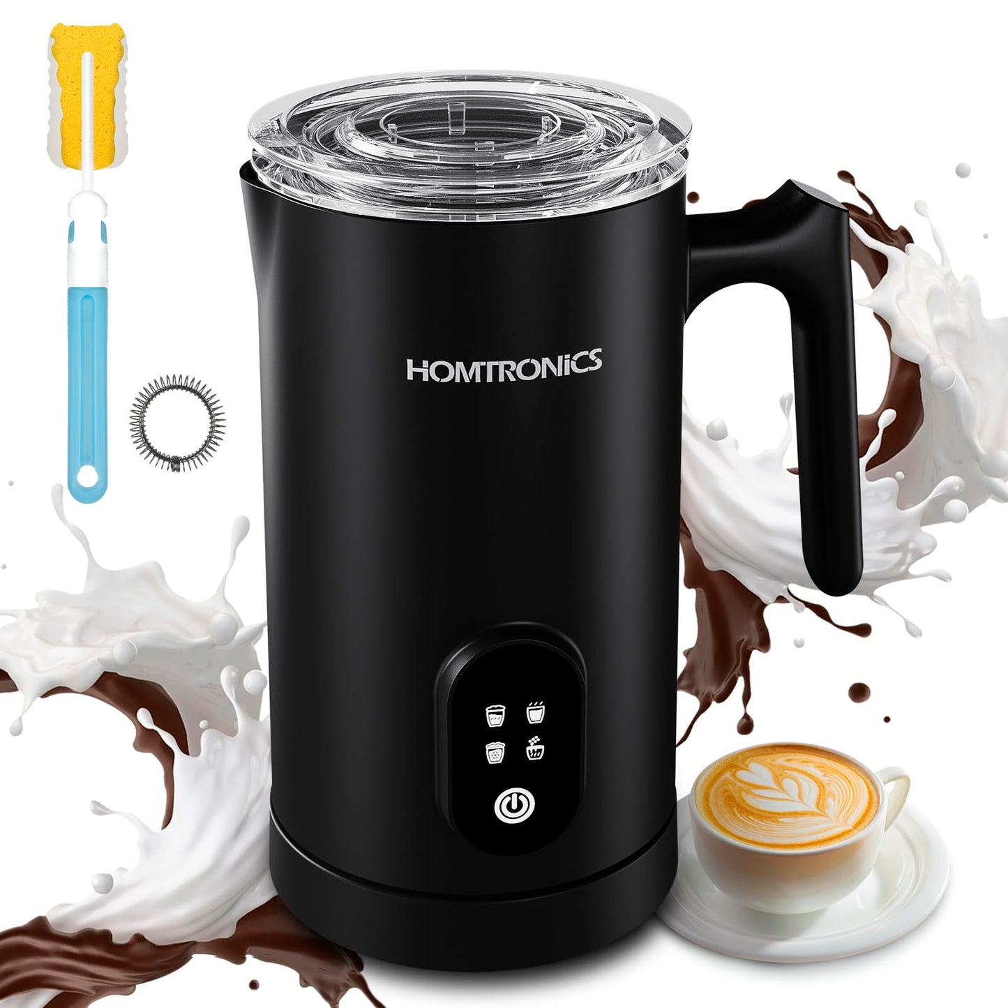Homtronics 4-in-1 Electric Milk Frother, Steamer, Foamer & Pitcher in Black DEMO