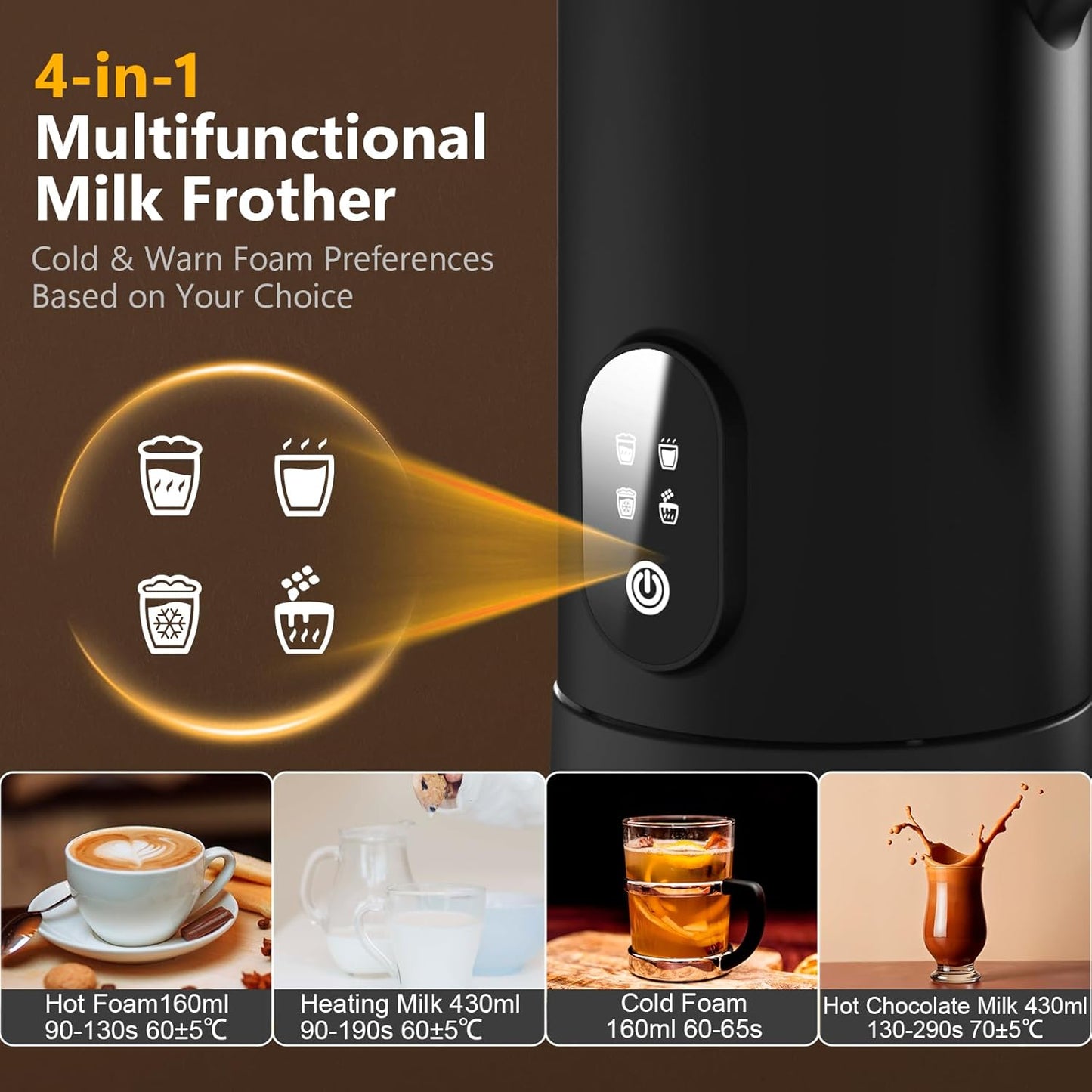 Homtronics 4-in-1 Electric Milk Frother, Steamer, Foamer & Pitcher in Black DEMO