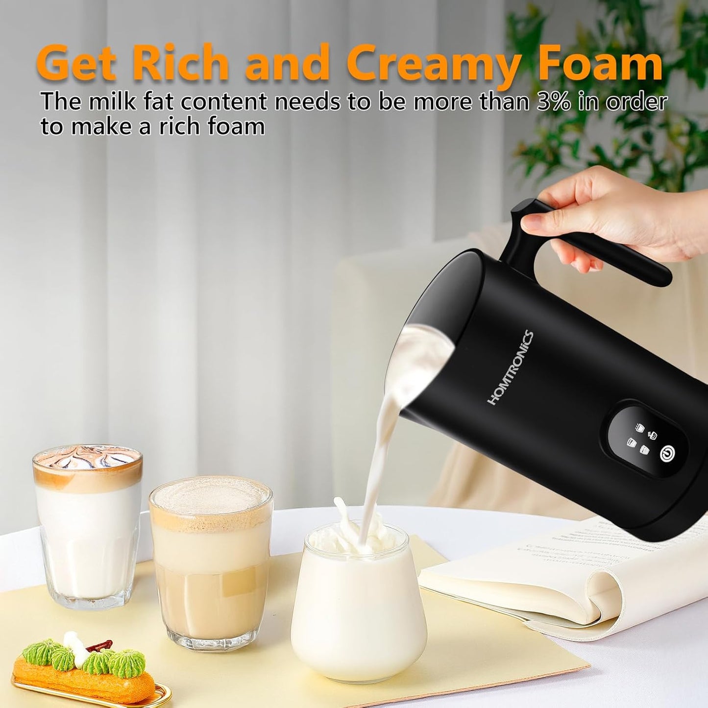 Homtronics 4-in-1 Electric Milk Frother, Steamer, Foamer & Pitcher in Black DEMO