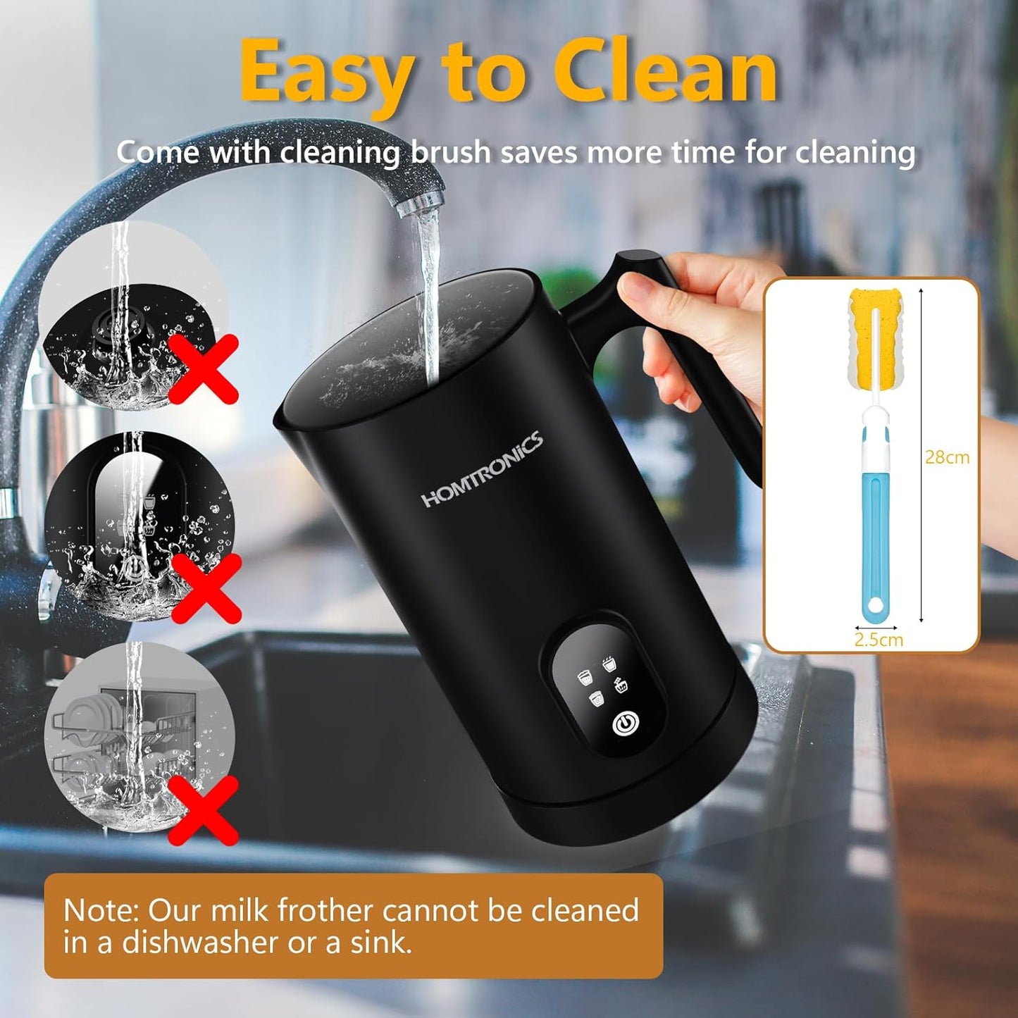 Homtronics 4-in-1 Electric Milk Frother, Steamer, Foamer & Pitcher in Black DEMO