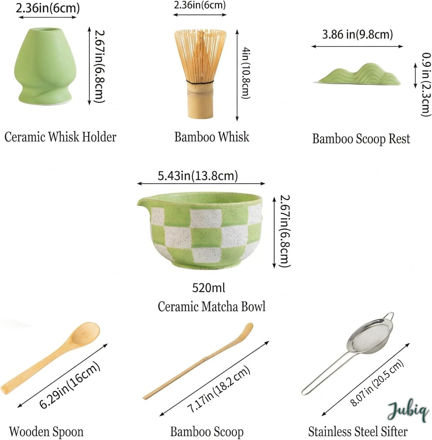 Ceramic Tea Tea Sets Set 8Pcs with Bowl Sifter Whisk Scoop Green White NEW