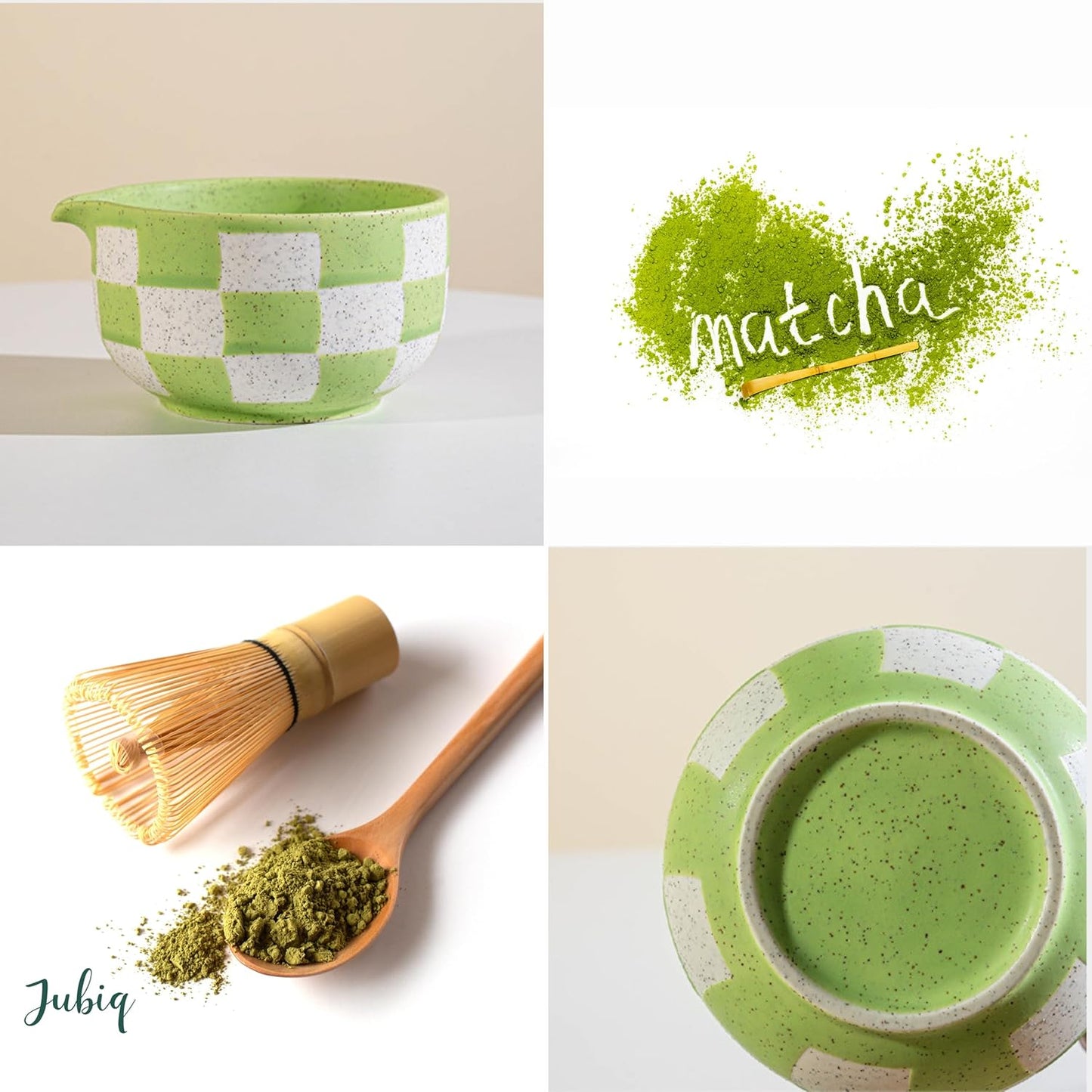 Ceramic Tea Tea Sets Set 8Pcs with Bowl Sifter Whisk Scoop Green White NEW