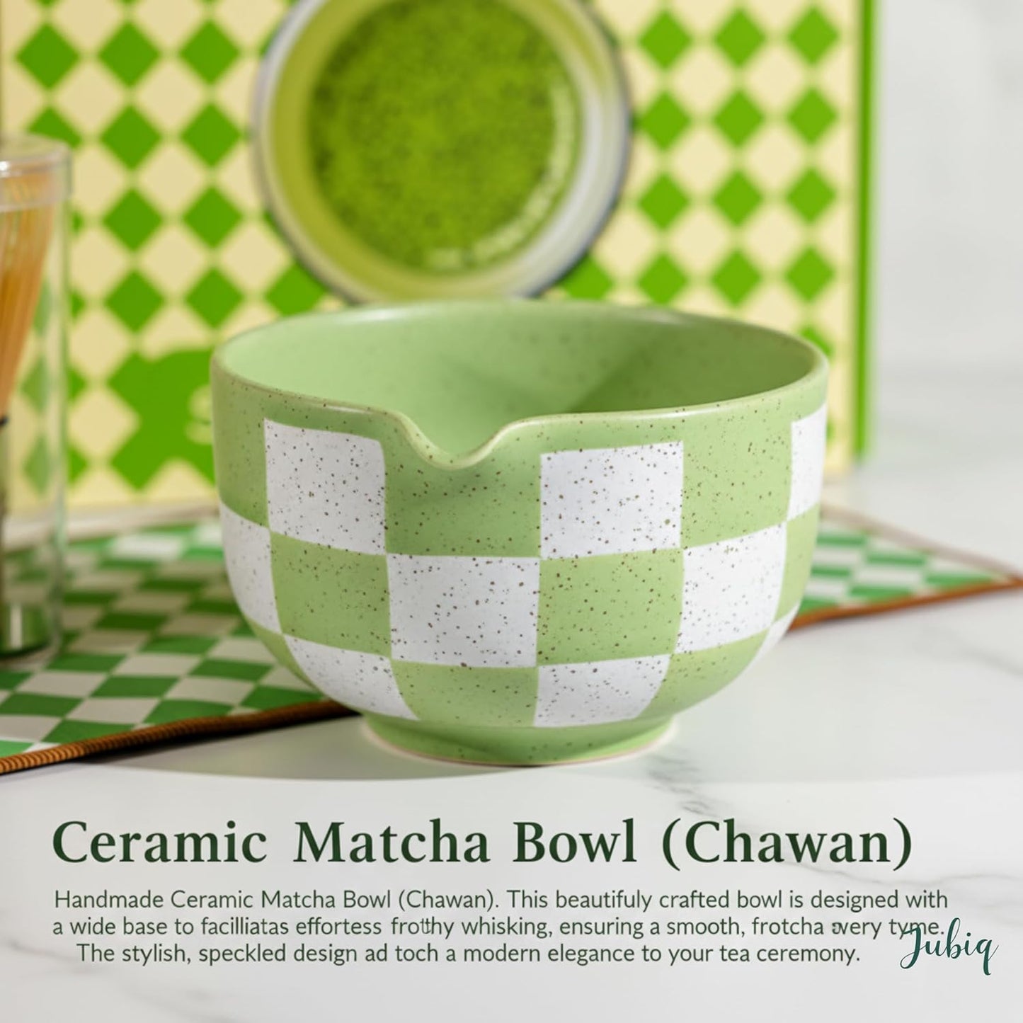 Ceramic Tea Tea Sets Set 8Pcs with Bowl Sifter Whisk Scoop Green White NEW