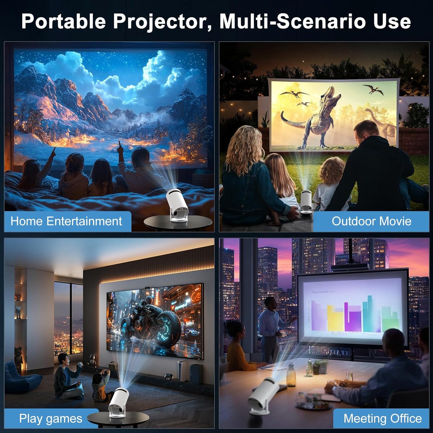 1080P Mini Projectors Projector with Auto Keystone Correction for Home Theater