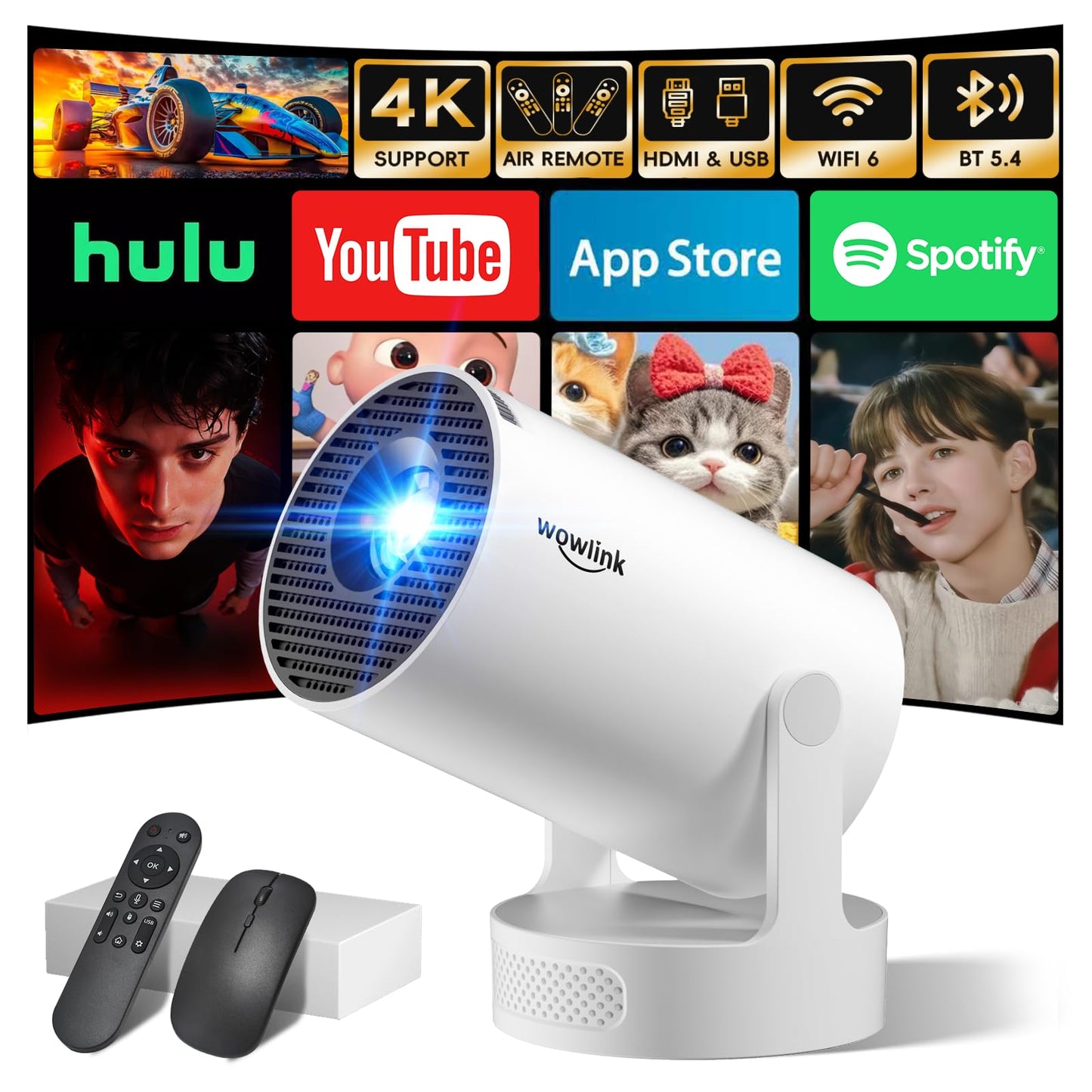 wowlink Mini Projectors Projector with WiFi 6 and Bluetooth 5.4 Wireless Home