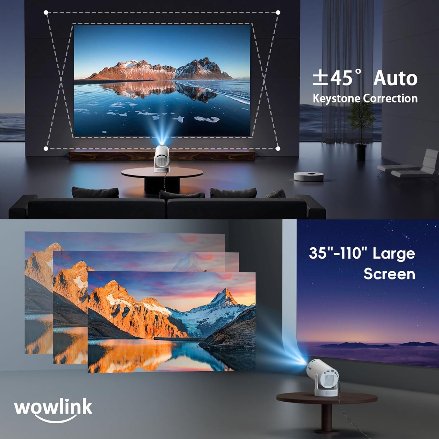 wowlink Mini Projectors Projector with WiFi 6 and Bluetooth 5.4 Wireless Home